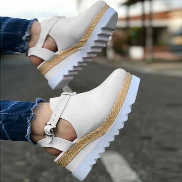 Sandalias de mujer, zapatos planos de fondo grueso de paja con correa de hebilla de cuña Vintage, zapatos femeninos Wmkox8yii sa1407
