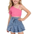 thumbnail image 2 of Amidoa Girls 2 Piece Outfits Summer Clothes Tank Top Cotton Short Sleeve Solid Color T-Shirt and Casual Shorts Kids Clothing Sets Hot Pink Size 8, 2 of 9