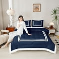 thumbnail image 5 of Homewish Modern Abstract Line Bedding Comforter Set, Navy White Square Twin Comforter Sets, Chic Stripe Buffalo Plaid Reversible Bedding Set, Luxury Bedroom Decor, 2 Pieces, 5 of 9