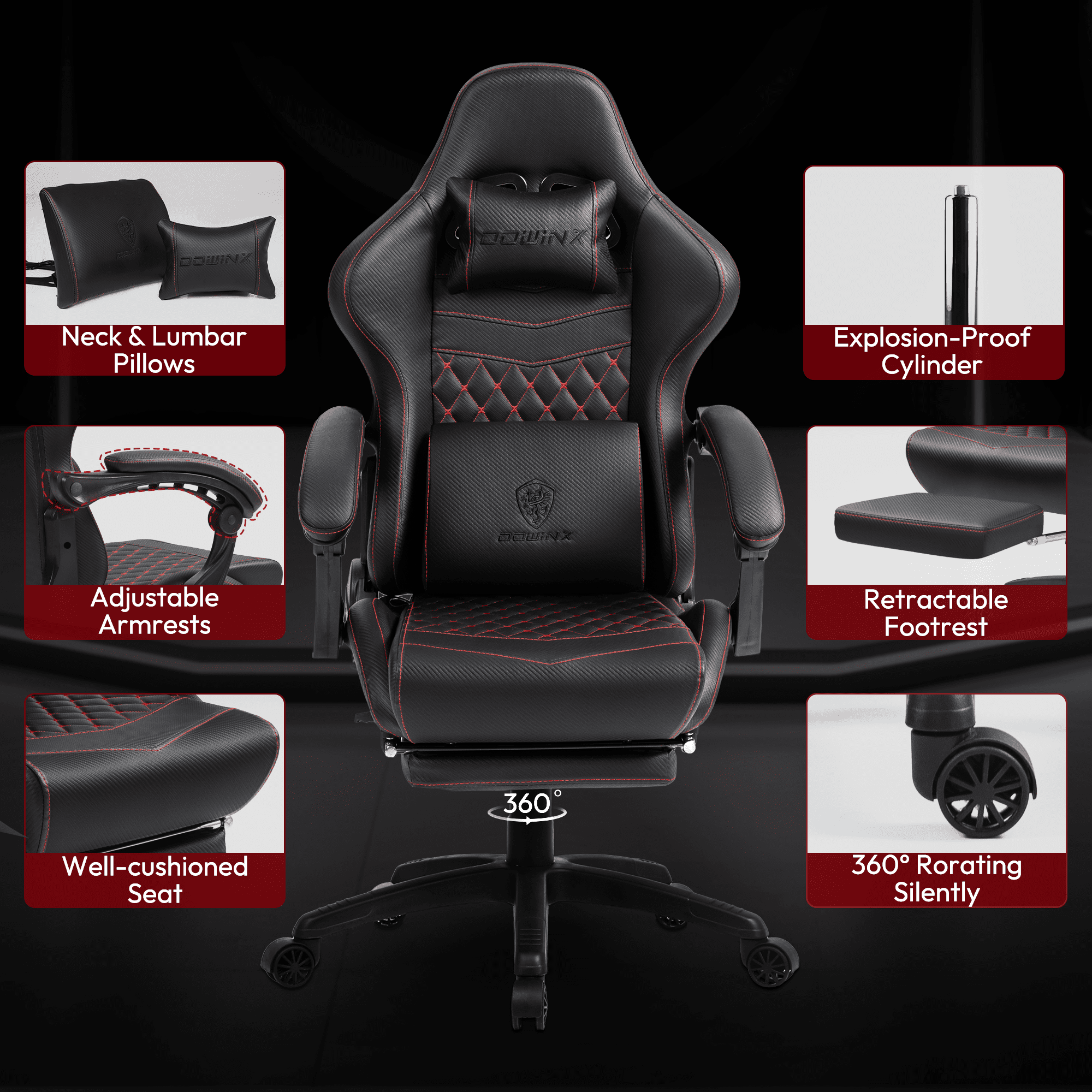 GOOSEA Big and Tall Gaming Chair with Footrest, Ergonomic High Back Office Computer Chair, Adjustable Massage Lumbar Support, PU Leather for Adults, 350Lbs, Black