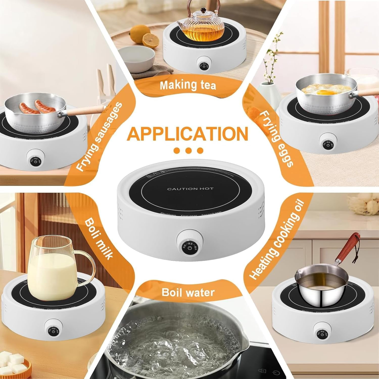 Small Hot Plate 600W Portable Electric Stove Kitchen Cooking Cooktop Round Single Plate Cooktop for Ceramic Glass Kettle, Home Kitchen Boiling Tea, White