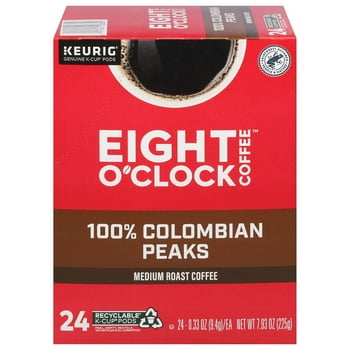 Eight O'Clock 100% Colombian Peaks Medium Roast K-Cup Coffee Pods, 24 Count
