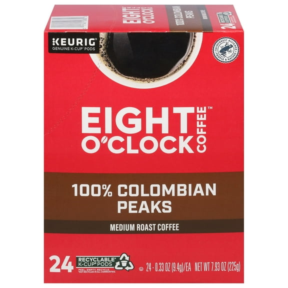 Eight O'Clock 100% Colombian Peaks Medium Roast K-Cup Coffee Pods, 24 Count
