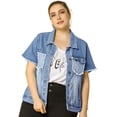 thumbnail image 2 of GRACE & GRANDEUR Women's Plus Size Short Sleeve Denim Jacket with Pockets, 2 of 4