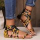 thumbnail image 3 of Sandalias planas con puntera dividida y estampado de girasol para mujer - Correa cruzada y cremallera en la parte posterior para un estilo casual de playa de verano, 3 of 4