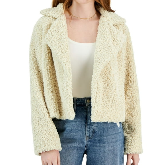 Self E Womens Faux Faux Fur Blazer Jacket, Off White, Juniors, X-Small