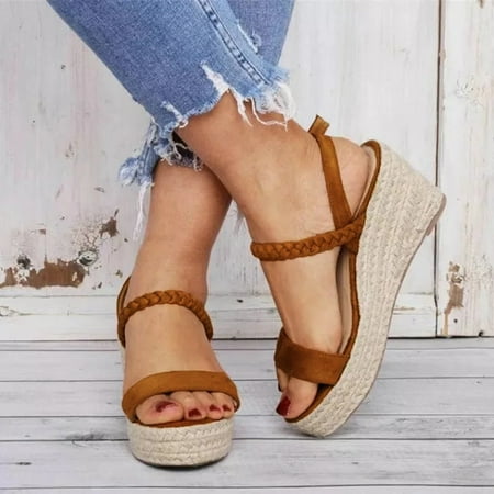 

MIASHUI shoes for women Sandals For Women Ladies Fashion Solid Wedges Casual Buckle Roman Shoes Sandals