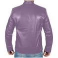 thumbnail image 3 of RYDCOT Men Leather Jacket Outerwear Retro Fashion PU Leather Long Sleeved Stand Collar Coat with Zipper Pockets Purple, 3 of 4