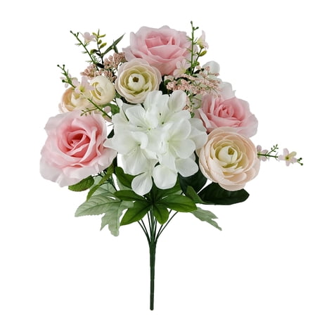 Mainstays 19.5 inch Artificial Rose Hydrangea Bouquet, Color Pink