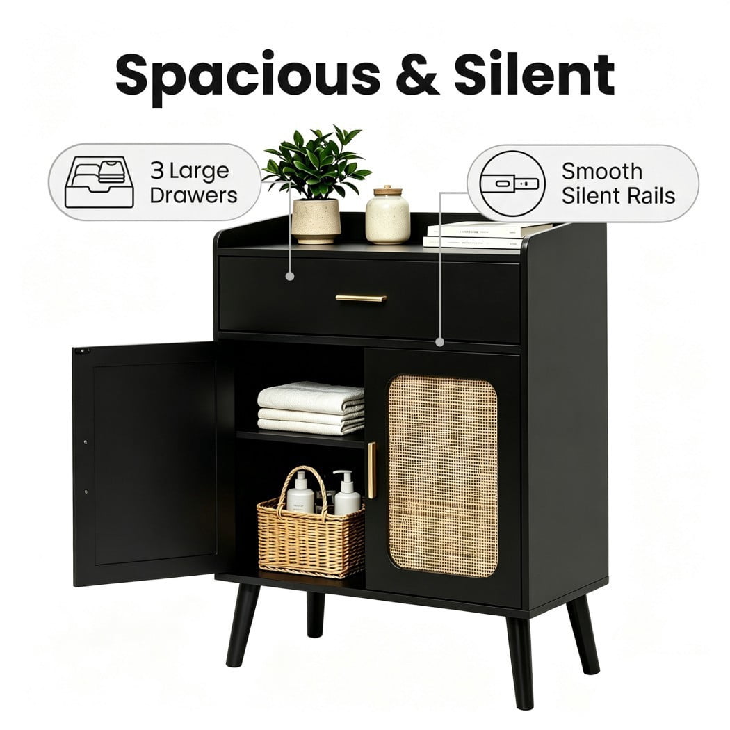 Farmhouse Buffet Cabinet, Kitchen Storage Cabinet with 1 Drawer & 2 Doors, Sideboard Cabinet with Solid Wood Feet for Dining Room, Living Room & Entryway, Black