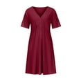 thumbnail image 6 of Tejiojio Summer Dresses for Women Womens Casual Plus Size V-Neck Solid Short Sleeve Boho Dress Swing Dress With Pockets, 6 of 7