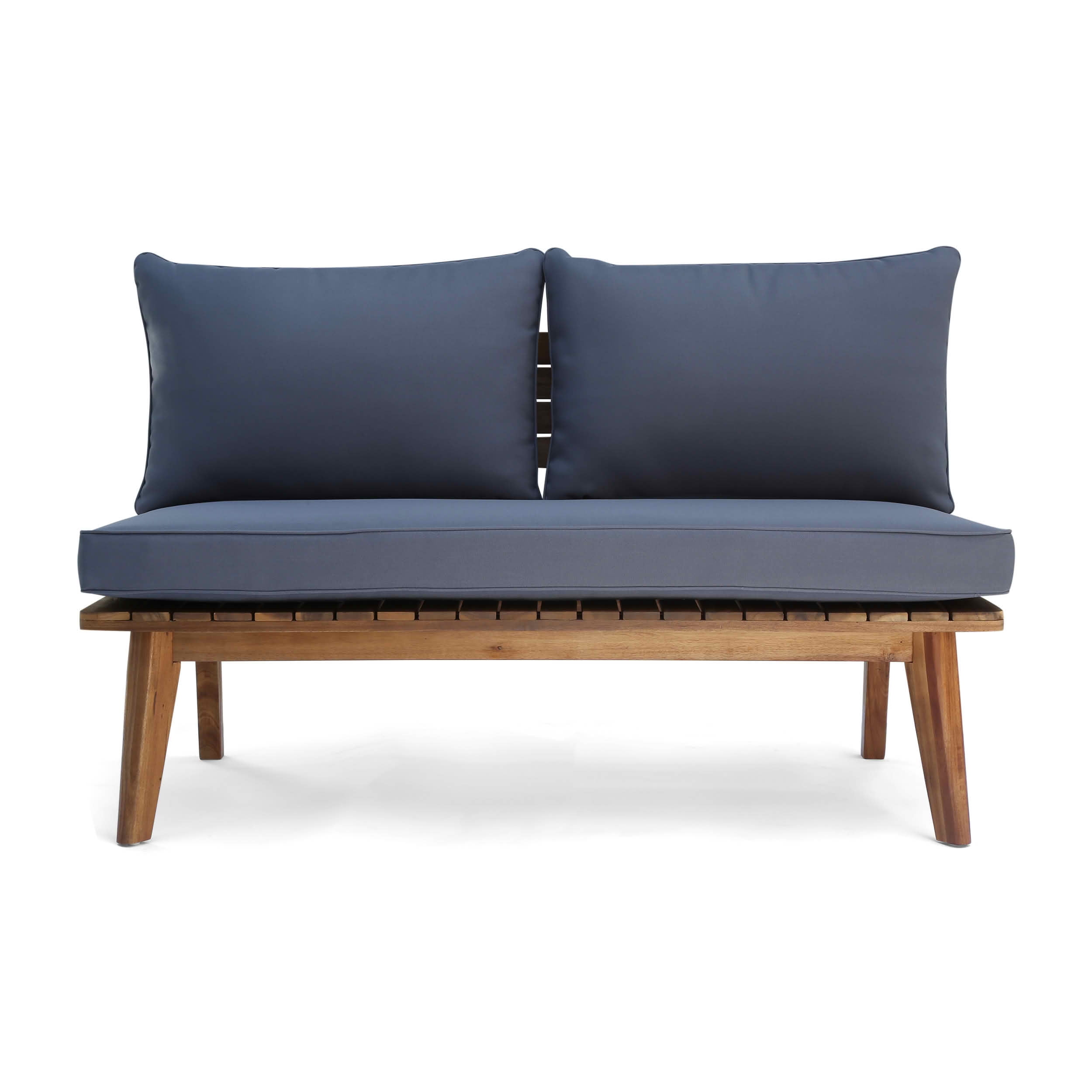 MAYEERTY Mid-Century Acacia Wood Outdoor Loveseat, Patio 2-Seater Sofa with Weatherproof Gray Polyester Cushions, Teak Finish Furniture for Garden Porch Balcony