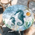thumbnail image 2 of Seahorse Coastal Round Tablecloth, Fitted Table Cover with Elastic for 45"-54" Round Tables, Summer Beach Nautical Starfish Compass Table Cloth Outdoor Indoor Dinning Party Waterproof Tablecloths, 2 of 7