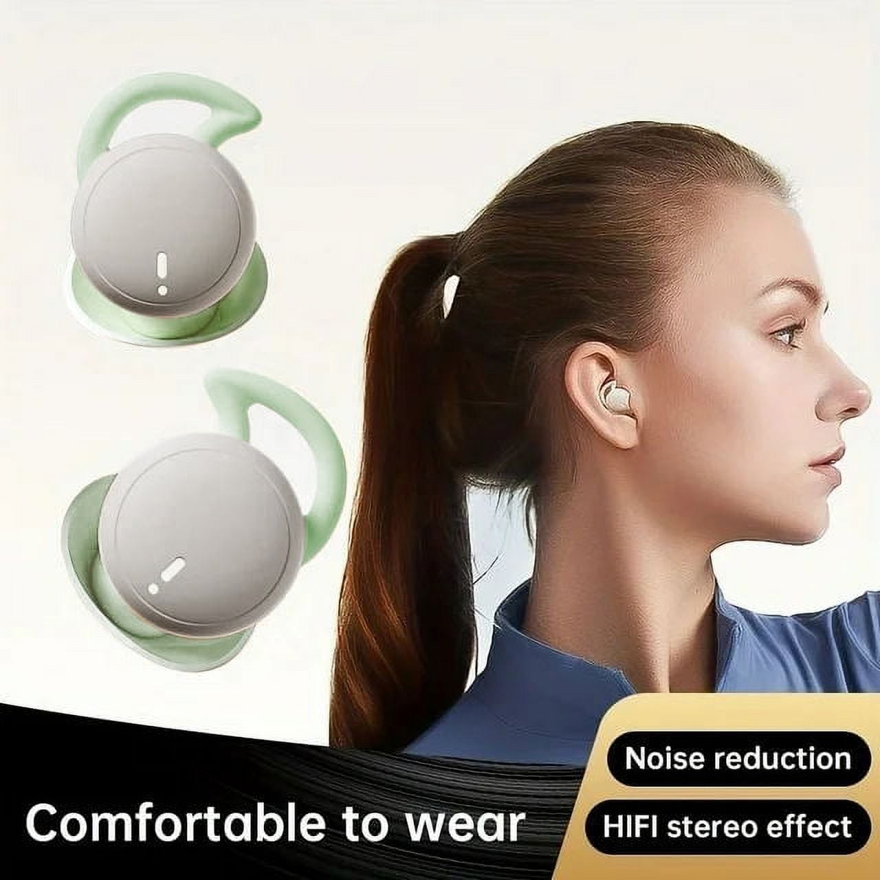 MUSICOZY Sleep Earphones Bluetooth Sports Headphone, Wireless Music Sleeping Headphones Noise-Canceling Earbuds Mini Earphones Bluetooth 5.3 Hidden Headphones for Side Sleepers/Work,Light Green