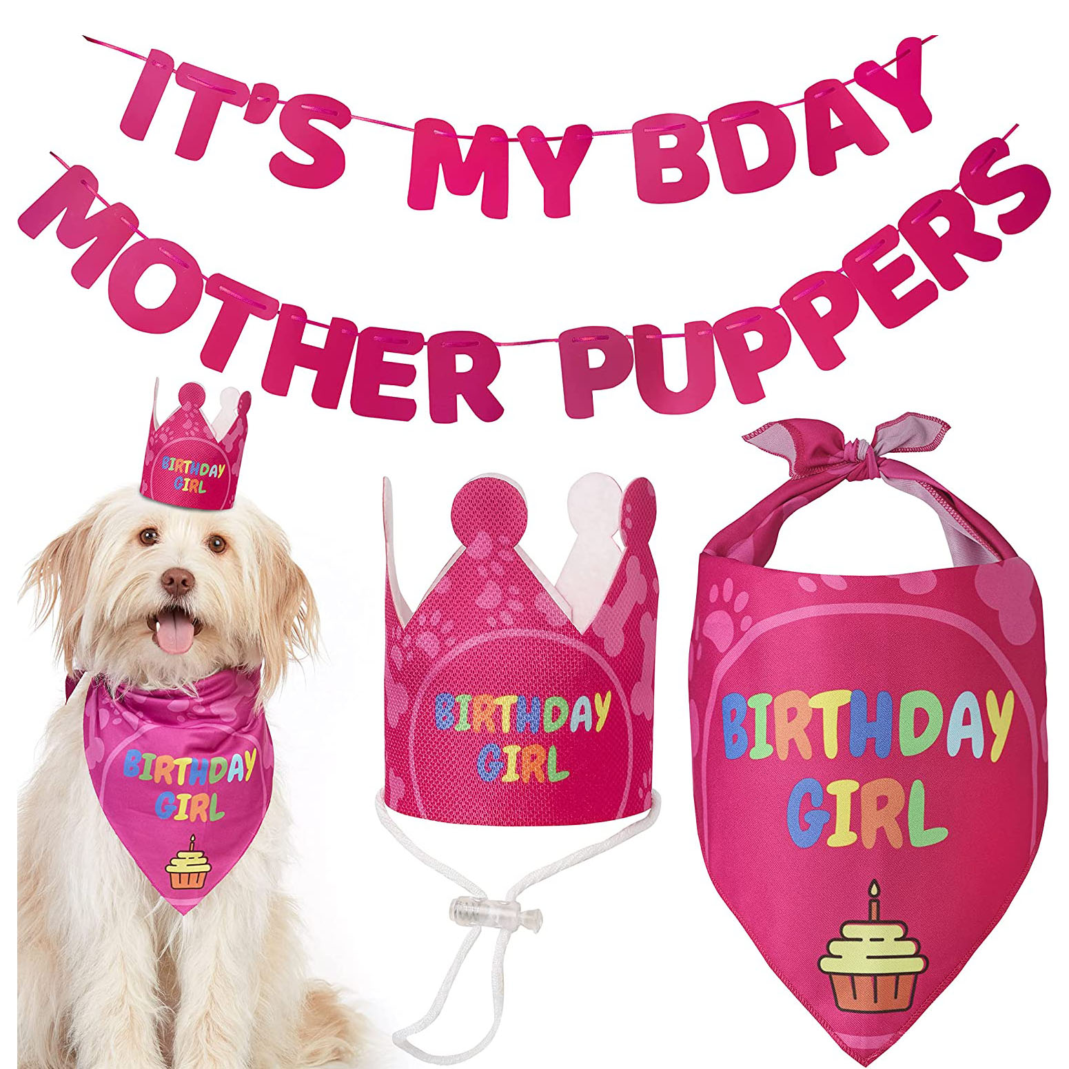 OuterEQ Dog Birthday Party Supplies Birthday Bandana Set, Party Hat