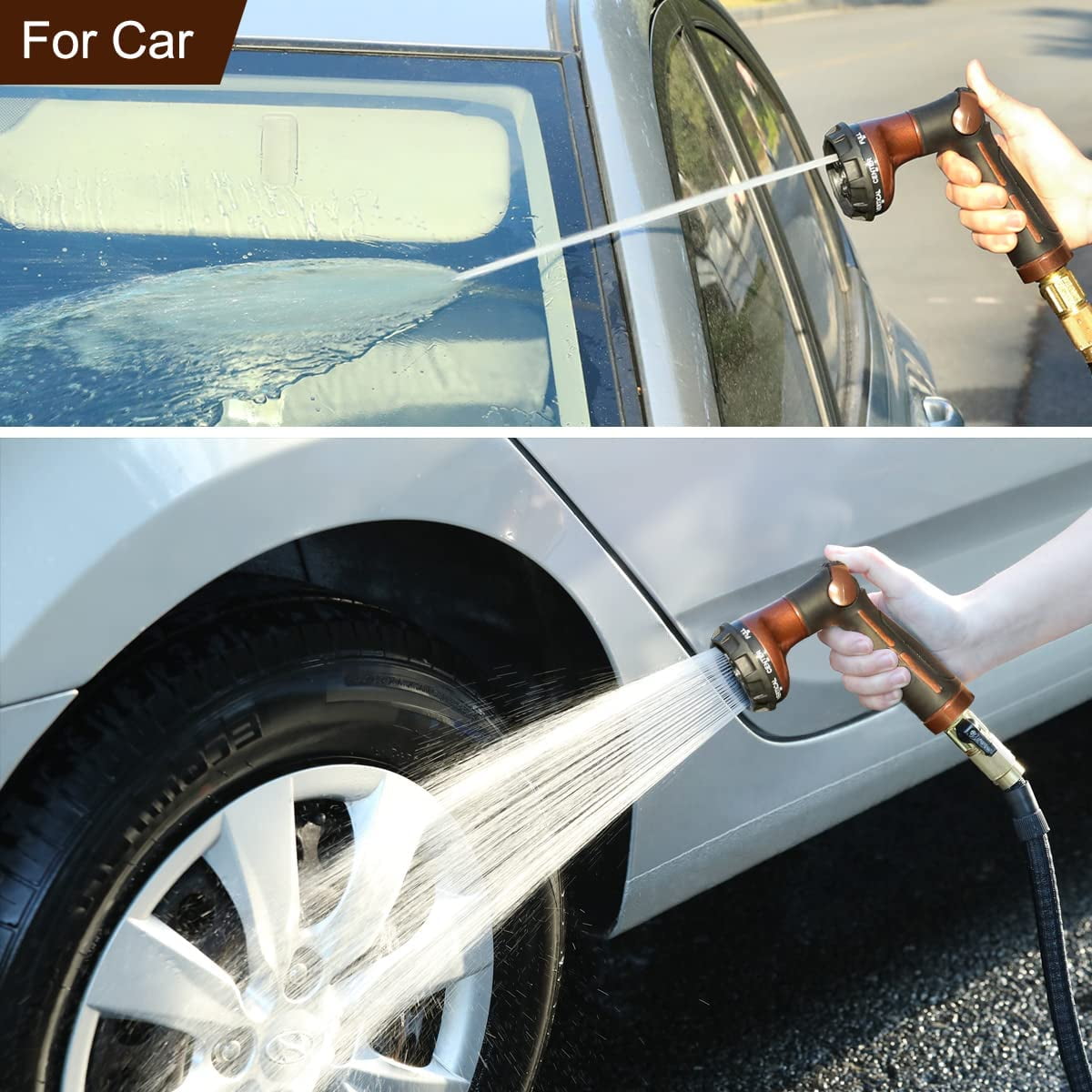 FANHAO 100% Heavy Duty Metal Garden Hose Nozzle, 8 Spray Patterns Watering Nozzle for Thumb Control