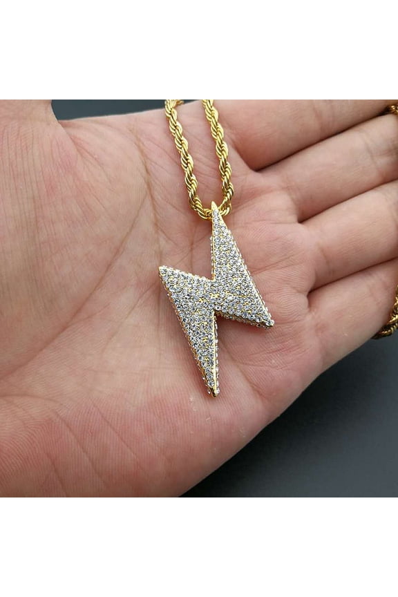 Hip Hop Bling flash Lightning Pendants with full zircon 14K White Gold Jewelry for men Chain Necklace