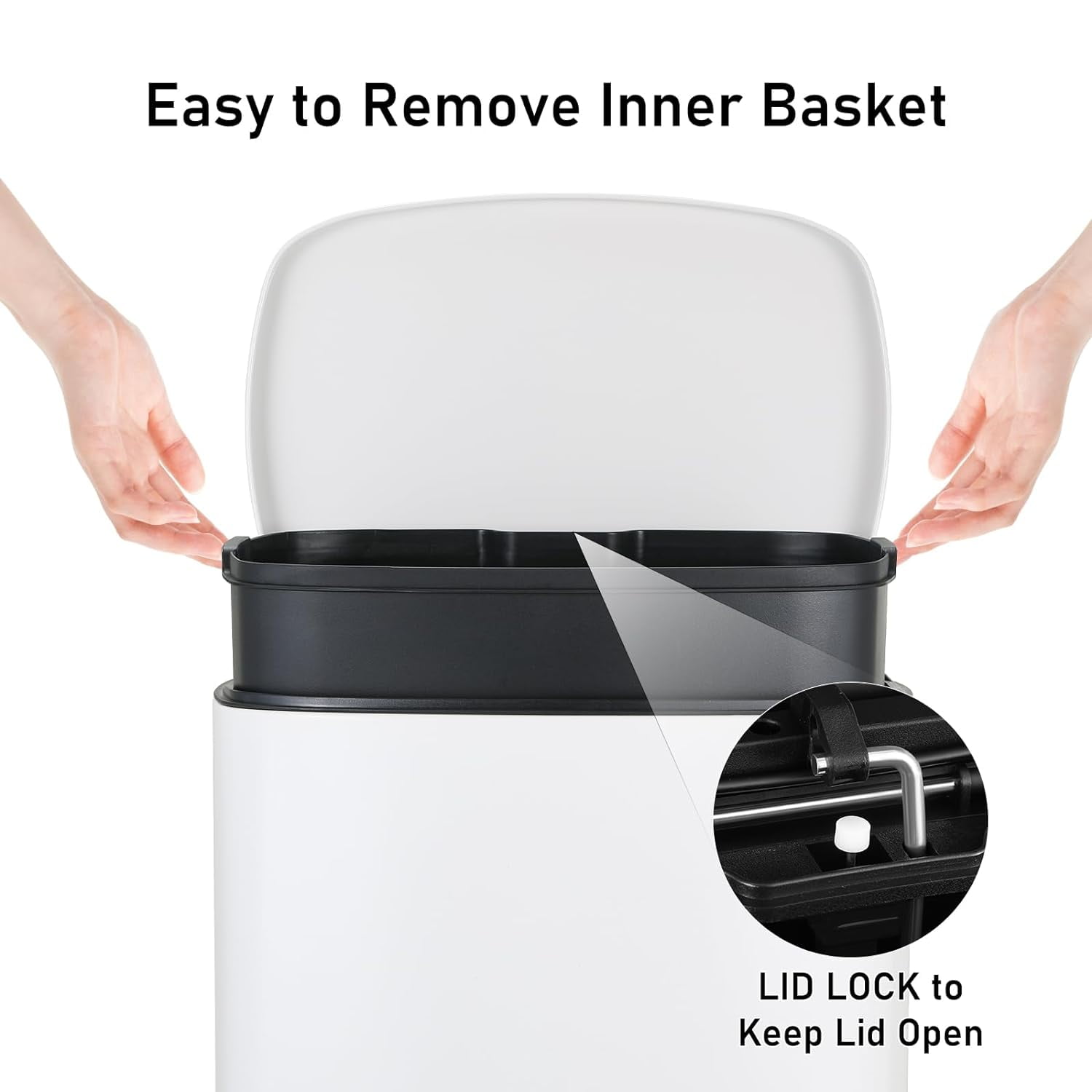 Arlopu Rectangular Step Trash Can with Lid, 13.2 gal & 1.3 gal Kitchen Garbage Can Combo, Stainless Steel, for Home Kitchen Bathroom
