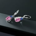 thumbnail image 4 of Gem Stone King 925 Sterling Silver Pink Moissanite and Blue Created Sapphire Dangle Earrings for Women (6.72 Cttw, Gemstone Birthstone, Oval 10X8MM, Trillion 5MM), 4 of 4