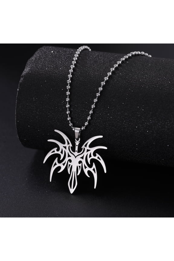 Silver Sword Pendant Necklace Stainless Steel Bead Chain Jewelry