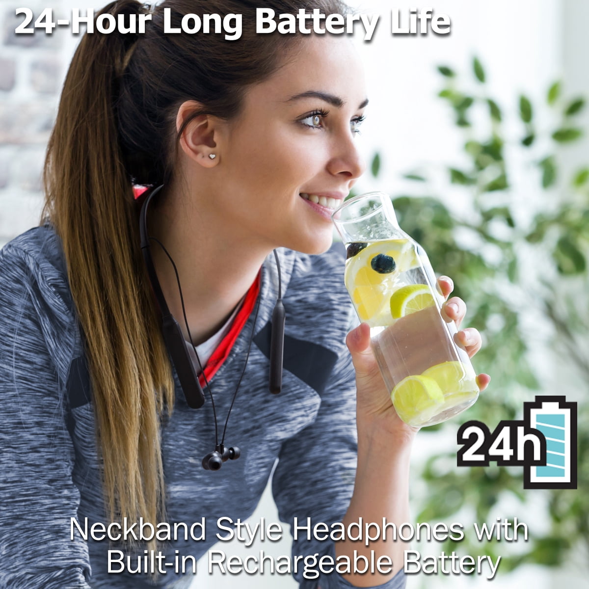JVC Air Cushion Wireless Earbuds Headphones, Bluetooth 5.0, Water Resistant IPX4, Long Life Battery (up to 24 Hours), 3-Button Remote with mic - HAFX41WB, Black, Medium