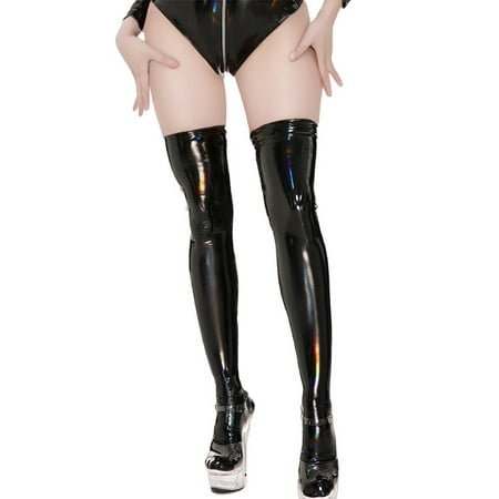 Womens Sexy Lingerie Shiny Patent Leather Thigh Leather Socks Adult Socks Black Xl