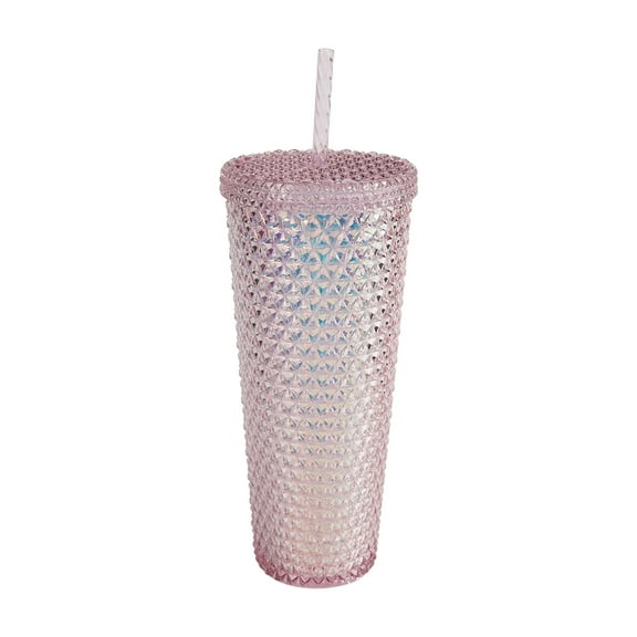 Mainstays 26-Ounce Capacity Plastic Double Wall Insulated Iridescent Textured Tumbler, Pink