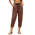 thumbnail image 2 of Xdegoge Women Capri Pants Casual Elastic Waist Drawstring Loose Fit Cropped Trousers with Pockets Lightweight Comfy Summer Beach Vacation Bottoms, 2 of 7