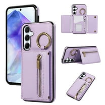 ELEHOLD Case for Samsung Galaxy A24 4G, Zipper Leather Wallet Crossbody Case with Detachable Ring Kickstand & Card SlotsPurple