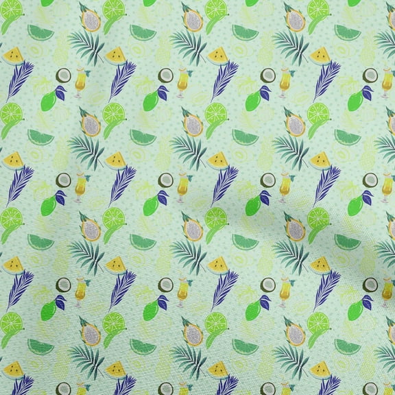 oneOone Georgette Viscose Aquamarine Fabric Lemon With Leaf Sewing Fabric By The Yard Printed Diy Clothing Sewing Supplies 42 Inch Wide