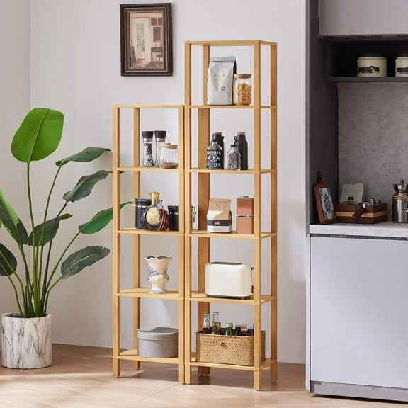 66in Tall Bookshelf 6-Tier Small Narrow Bookcase, Skinny Book Shelf for Small Space, Farmhouse Slim Shelf with Storage, Wood Freestanding Display Thin Bookshelves for Living Room, Natural