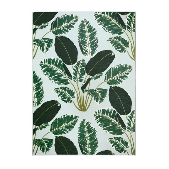 My Magic Carpet 5'x7' Machine Washable Non-Slip Dining Living Room Area Rug - Hojas Cubanas Mint