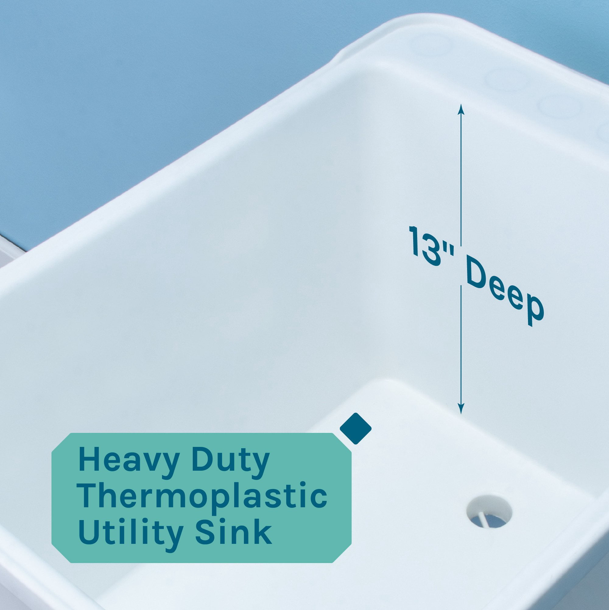 TEHILA Space Saver 16 Gallon White Utility Sink with Black Steel Legs