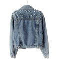 thumbnail image 4 of Chaqueta vaquera de gran tamaño para mujer, abrigo vaquero con cuentas y perlas bordadas, 4 of 4