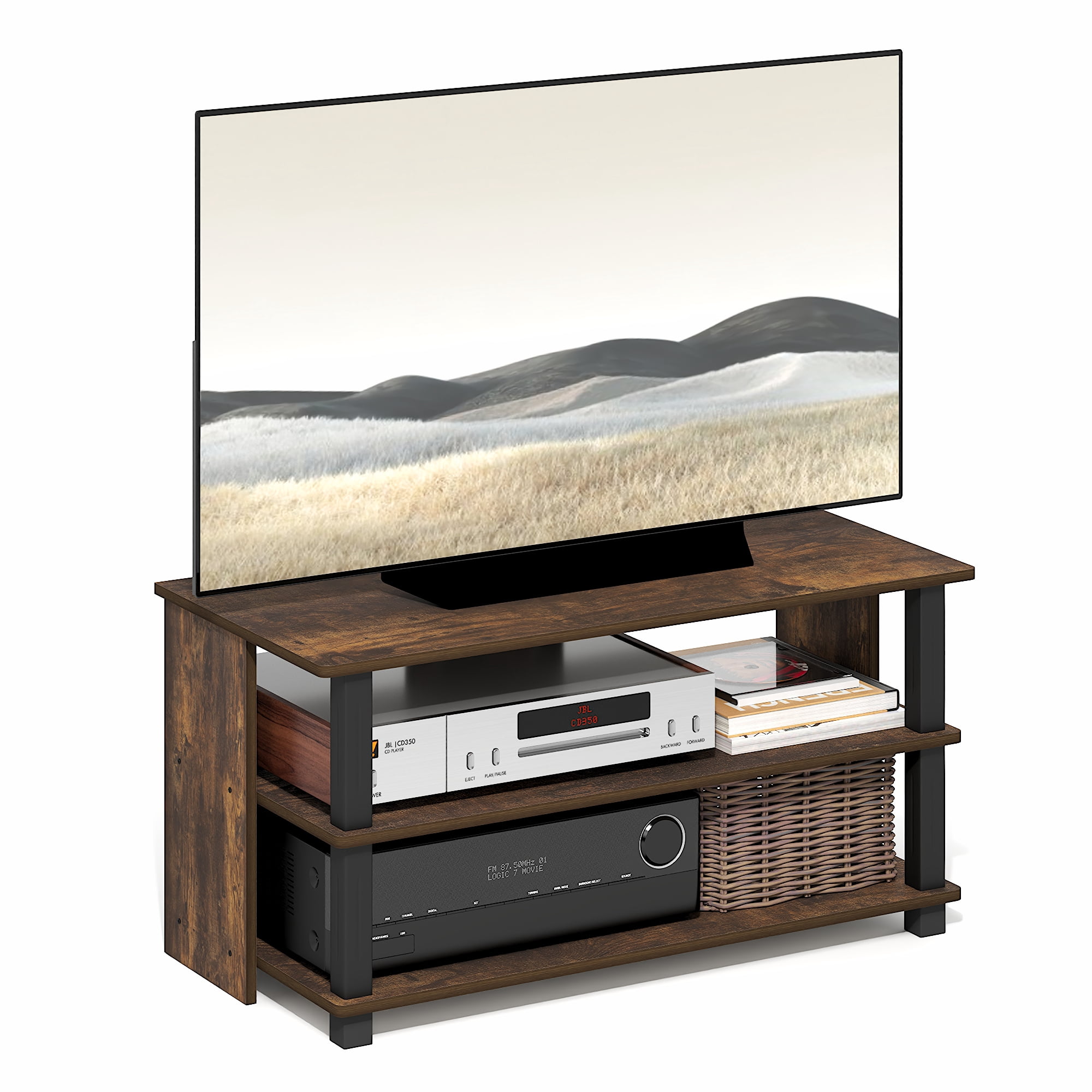Furinno SULLY 3-Tier Entertainment Center for TV up to 40 Inch Amber Pine
