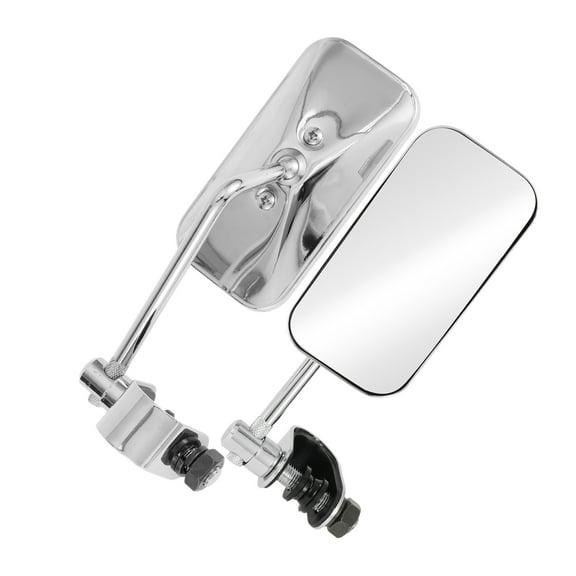 Unique Bargains 1 Set Motorcycle Rear View Mirrors Universal Iron Clear Glass Bar End Side Mirrors Mount Chrome Color Rectangle Straight Handle