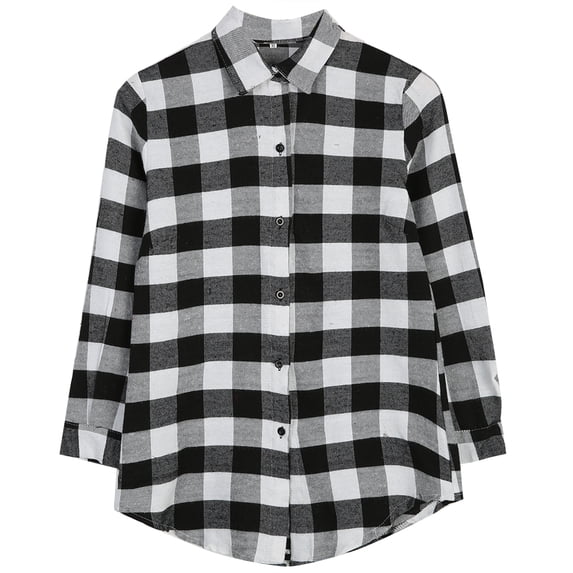 Sedceaty Women's Plaid Button Shirt Long Sleeve Stand Up Collar Blouse Casual Slim Fit Top