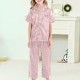 thumbnail image 4 of WOYY Tween Girls 3 Piece Bow Sleepwear Set Short Sleeve Button Shirt Shorts Pants Outfits, Sizes 12-13, 4 of 5