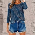 thumbnail image 6 of Tops for Women 3/4 Sleeve Round Neck Printed Shirts Casual Summer T-Shirts 1-Blue S, 6 of 6