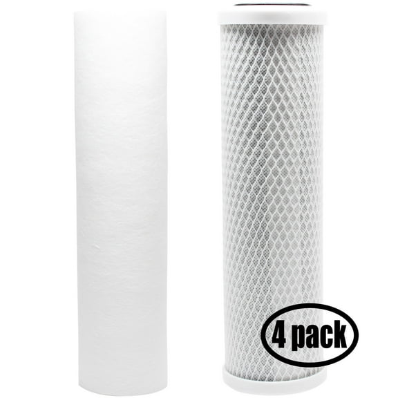 4-Pack Replacement for Filter Kit for Seachem Pinnacle RO RO System - Includes Carbon Block Filter & PP Sediment Filter - Denali Pure Brand