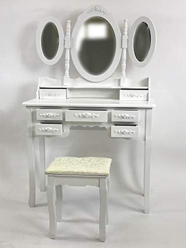 Viscologic Pearl Wooden Mirrored Makeup Vanity Table White Viscologic Pearl Wooden Mirrored Makeup, Pearl Wooden Mirrored Makeup Vanity Table White