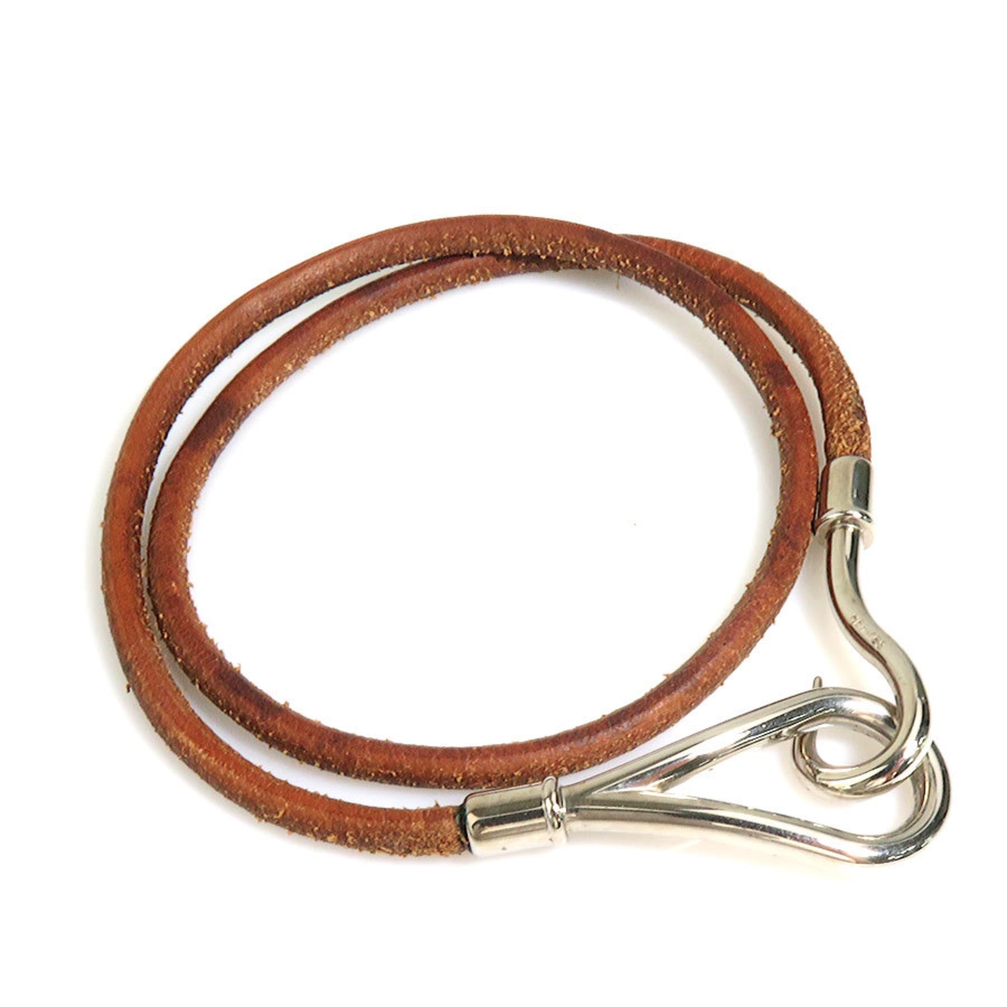 Pre-Owned Hermes HERMES Bracelet Choker Necklace Jumbo Leather Metal Brown Silver... (Good)