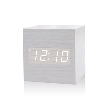 Digital Alarm Clock Wood Led Light Mini Modern Cube Desk Wood Led Light Mini Modern Cube Desk