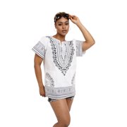 White Traditional African Print Dashiki Shirt - Small