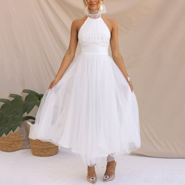 HJYCHN Elegant Women's Holiday Party Mesh High Neck Casual Dress with Flowy  Comfortable Fit for Festive Seasonal Outings White L - Walmart.com