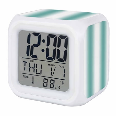 Alarm Clocks Ombre Teal Green White Digital Clock 7 Color LED Night Light Silent Non-Ticking Battery Operated Gradient Color Cube Clocks Decorative for Bedroom Bedside Living Room Office School