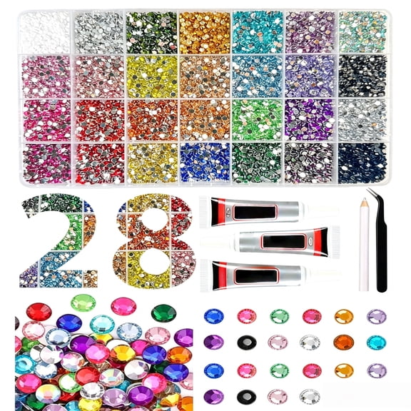 30000Pcs Rhinestones for Bedazzling 28 Shades 3mm Jelly Flatback Resin Gems Bedazzler Set With Adhesive For Shoes Clothing DIY