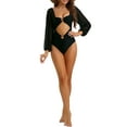 thumbnail image 2 of Bikini de una pieza con escote en V, mangas largas, malla y control de abdomen, color negro, talla mediana, 2 of 5