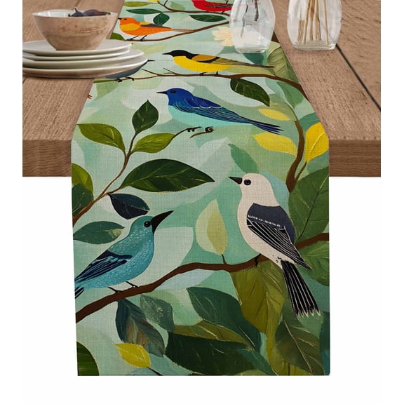 Hokiten Table Runners 60 Inches Long Dress Scarves, Spring Birds Leaves Farmhouse Kitchen/Dining Table Runner, Small Coffee Tablerunners, Summer Pastoral Botanical 13x60 Inch