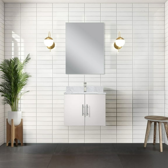 24 In. W X 22 D Glossy White Vanity With Marble Countertop, Faucet, 18 Mirror, Scratch And Stain Exterior Bathroom Vanity, Surface